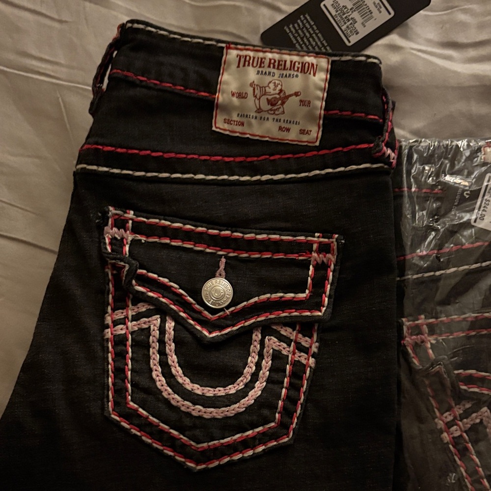 True Religion Dark Jeans with Pink Accents